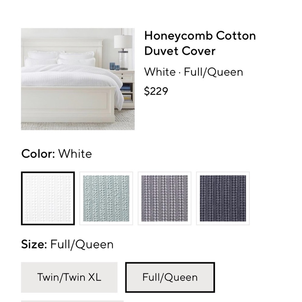 Pottery Barn Honeycomb Cotton Duvet Cover in White
